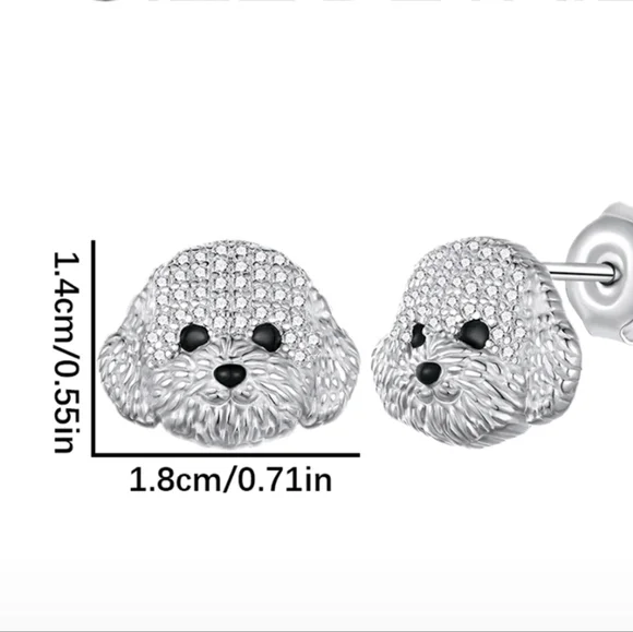 Creative Personalized Shining Rhinestone Cute Maltese Pet Dog Stud Earrings For - Picture 2 of 2